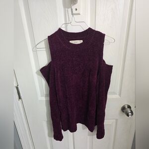 LOFT Womens Cold Shoulder Sweater Chenille Purple Size Small